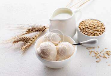 Natural ice cream made from organic milk with crispy seeds